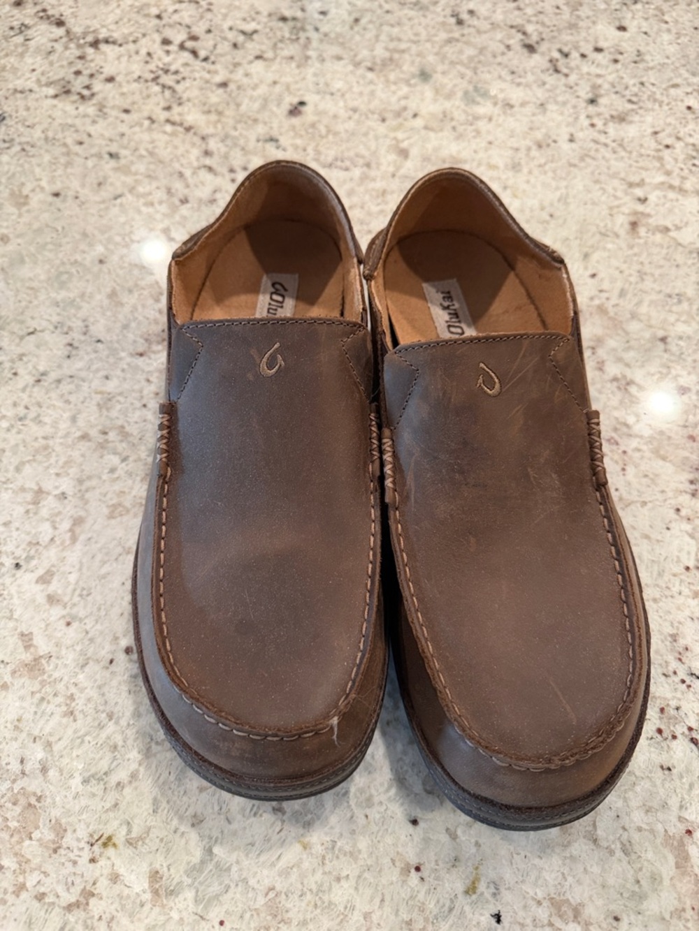 OluKai Men's Dark Brown Leather Slip-On Moccasin Loafers